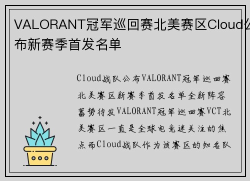 VALORANT冠军巡回赛北美赛区Cloud公布新赛季首发名单
